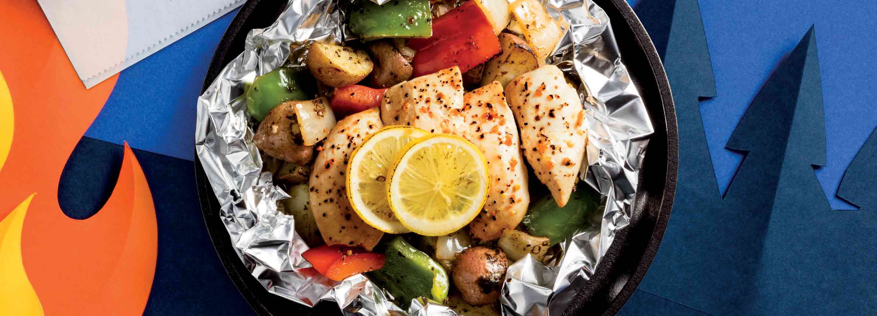 Lemon Chicken Foil Packets with Charred Veggies