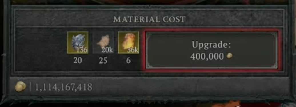 Material cost for masterworking