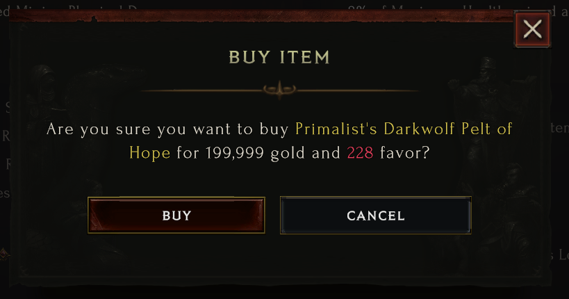 Item Buying Confirmation Screen