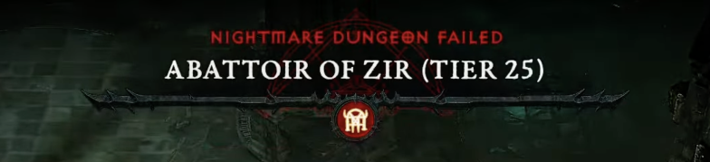 Player Failing a Tier 25 Abattoir of Zir Run