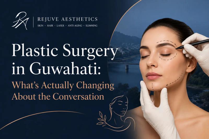 Rejuve Aesthetics feature image illustrating plastic surgery in Guwahati with facial contour planning, cosmetic surgery consultation, and aesthetic treatment concept.