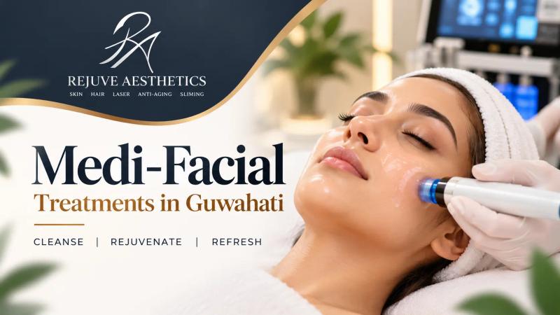 Medi-facial in Guwahati at Rejuve Aesthetics featuring HydraFacial, Korean Glass Skin Facial, PRP Facial, BB Glow, and advanced skin rejuvenation treatments.