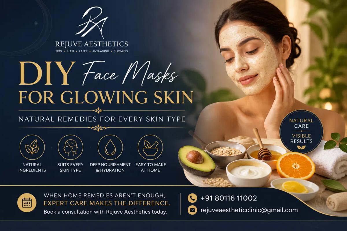 DIY face masks for glowing skin using natural ingredients like avocado, honey, oatmeal, yogurt, and lemon.