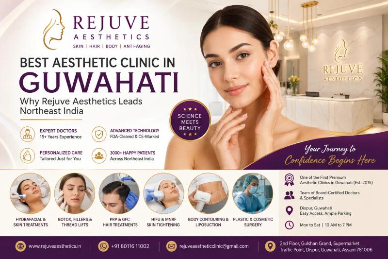 Modern aesthetic clinic in Guwahati offering skin, hair, anti-aging, and cosmetic treatments at Rejuve Aesthetics
