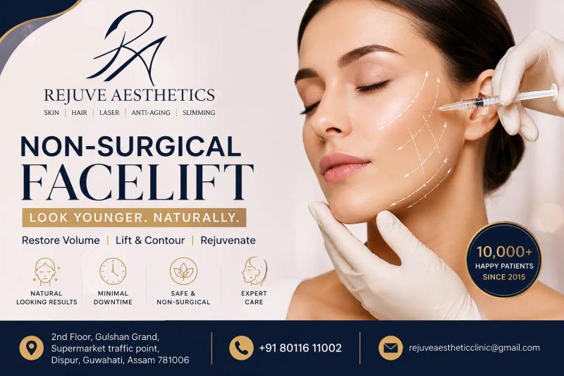 Non-surgical facelift treatment in Guwahati at Rejuve Aesthetics using dermal fillers for natural facial rejuvenation and youthful contours.