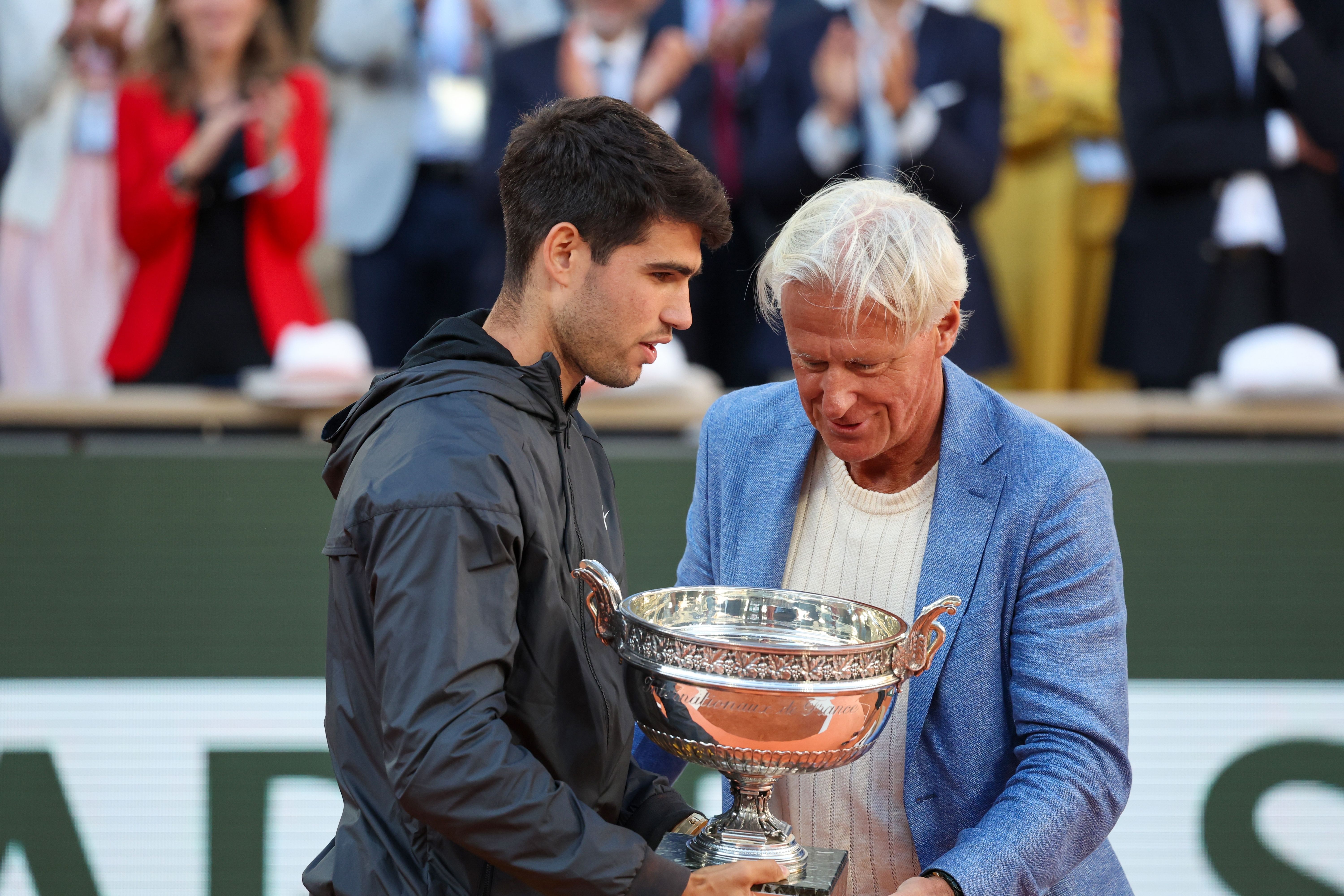 Björn Borg during a 2024 trophy presentation in Paris, France.