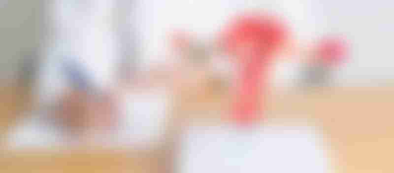 Doctor with uterus and ovaries anatomy model