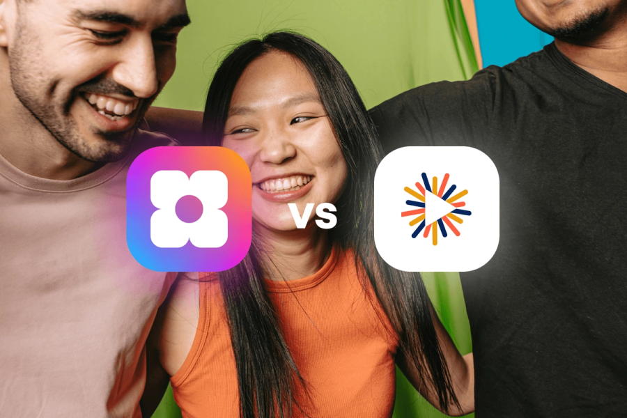  Sowfund vs DonorSee — a comparison graphic showing both app logos side by side over a background photo of three friends smiling together.