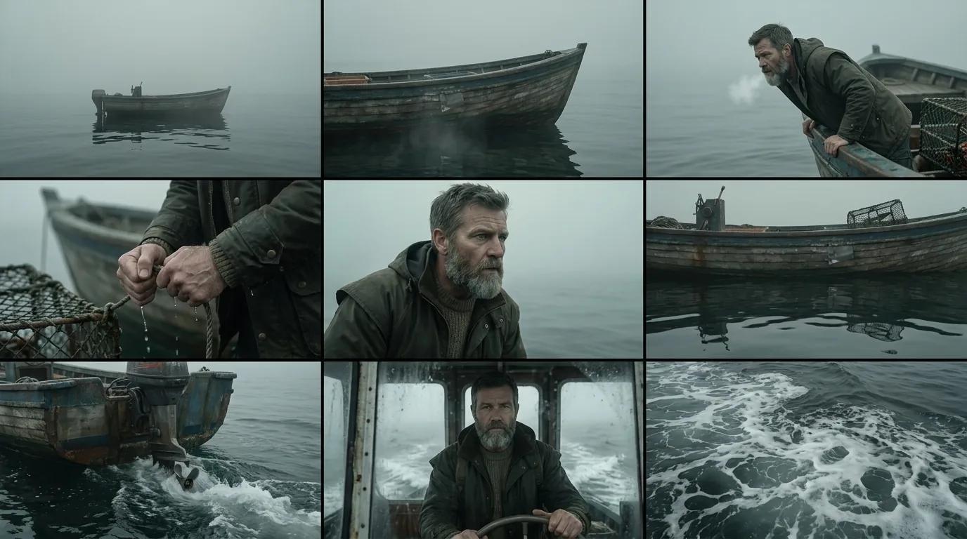 Storytella scene browser showing a grid of AI-generated scenes with the same character for consistency review