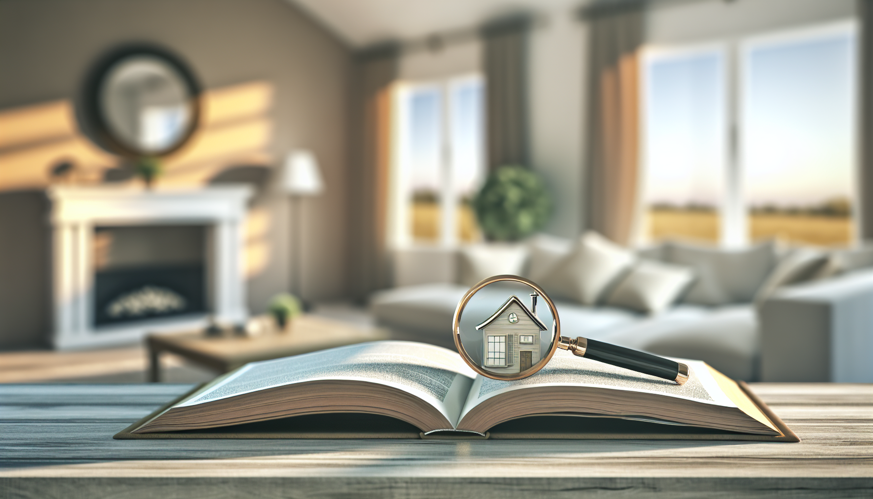 A magnifying glass over a tiny house coming out of a book