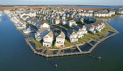 View of Pirate's Cove waterfront development at Manteo, North Carolina.
