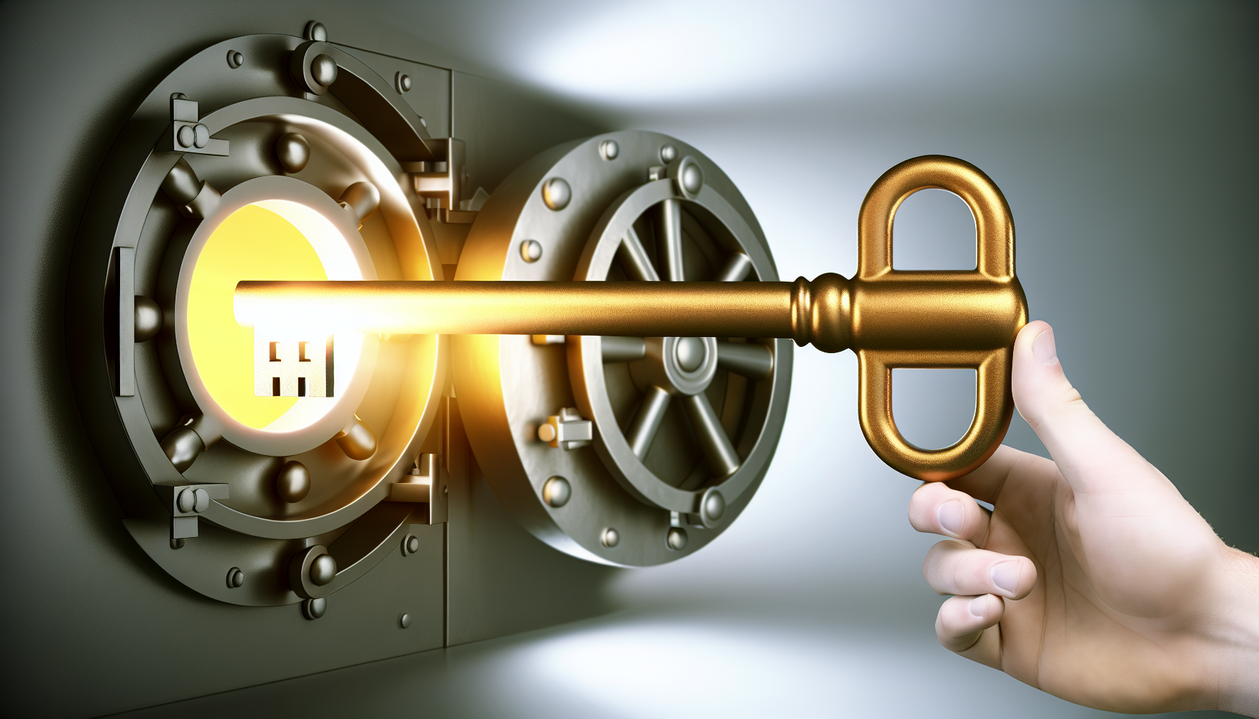 A hand putting a key into a safe lock