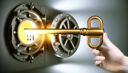 A hand putting a key into a safe lock