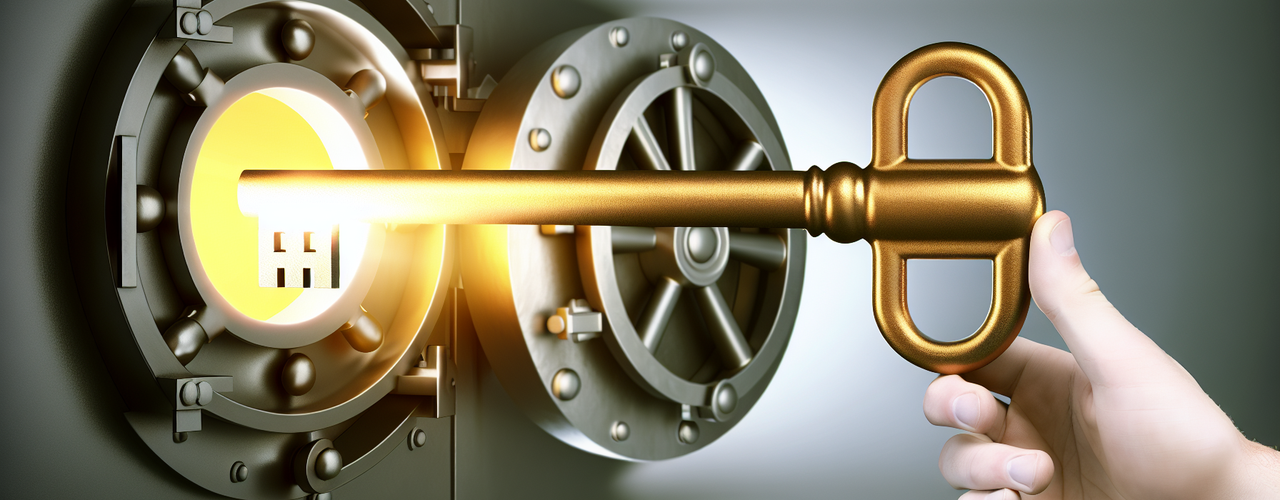 A hand putting a key into a safe lock