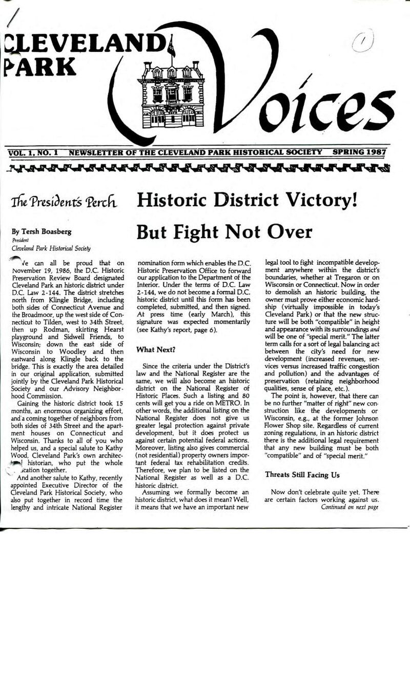 Cover of Voices Newsletter issue Spring 1987