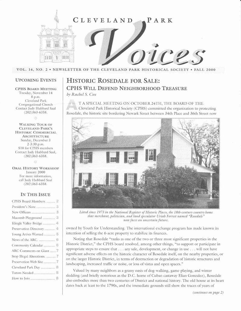Cover of Voices Newsletter issue Fall 2000