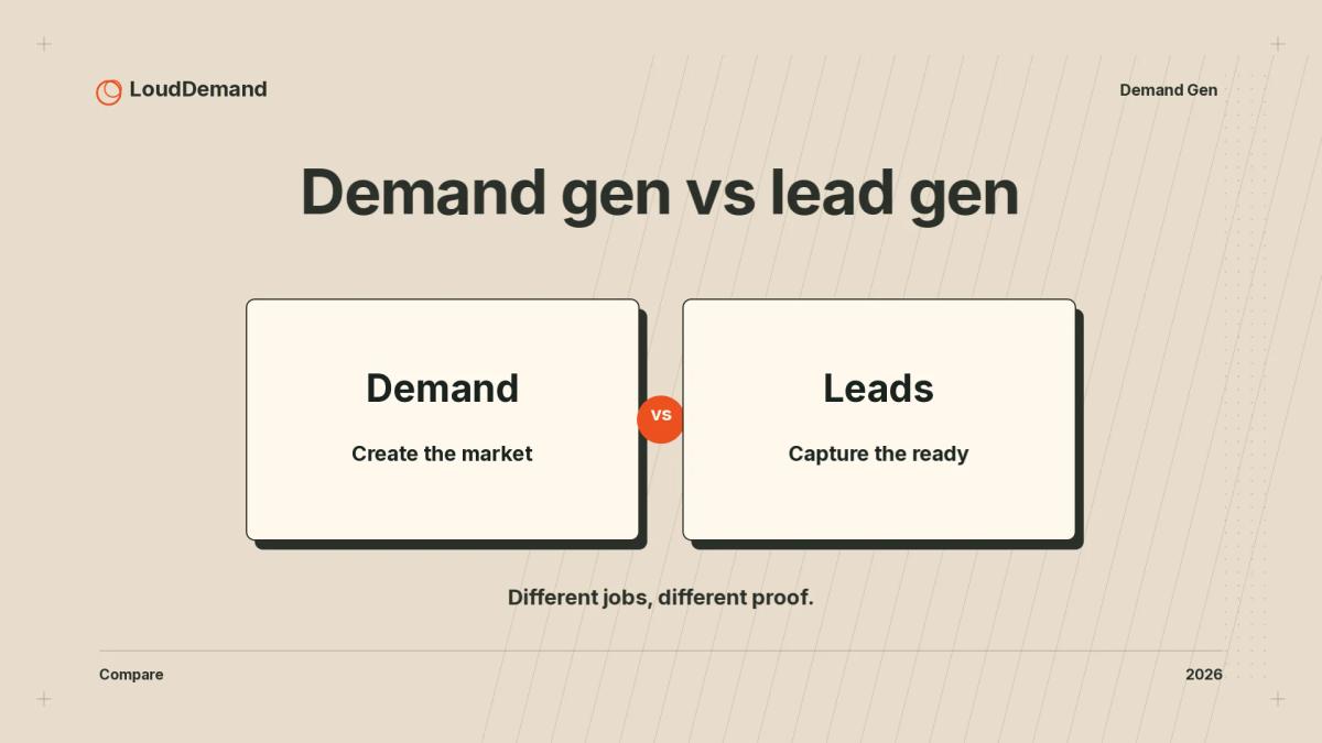 Demand gen vs lead gen An illustrated editorial cover with a side-by-side comparison of the named options.