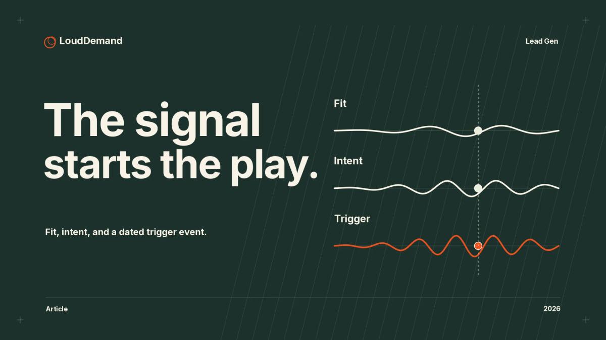 The signal starts the play. An illustrated editorial cover with layered fit, intent, and trigger signals.
