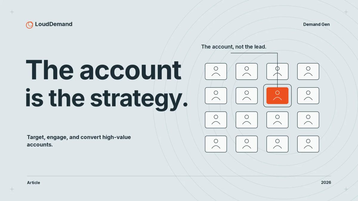 The account is the strategy. An illustrated editorial cover with labeled elements from the article framework.