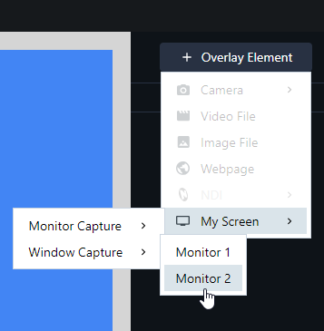 Adding Monitor 2 as a screen capture source using VideoCom Presenter's My Screen.