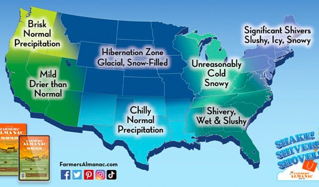Top Five Fridays September 9, 2022: new Farmers Almanac Winter Prediction Map