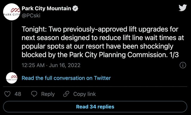 Top Five Fridays June 17, 2022: Park City Chairlift Tweet Image