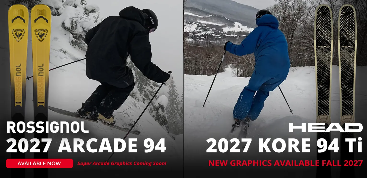 2027 Rossignol Arcade 94 and Head KORE 94 On Snow Ski Comparison - Buy Now Graphic