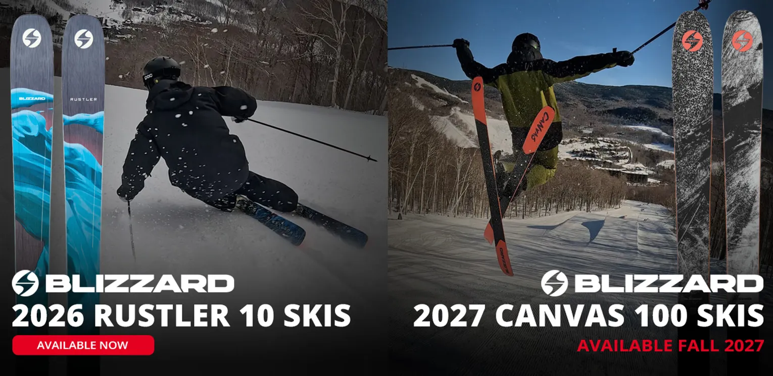 2027 Blizzard Rustler 10 and Blizzard Canvas 100 On Snow Ski Review - Buy Now Graphic
