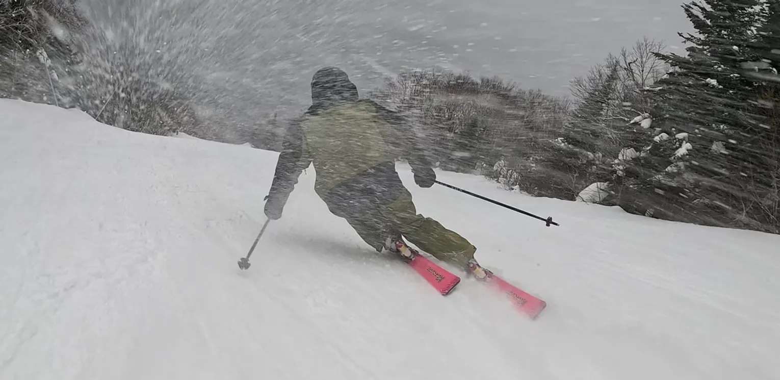 2027 Rossignol Arcade 94 and Head KORE 94 On Snow Ski Comparison - Jeff ACtion Shot 1
