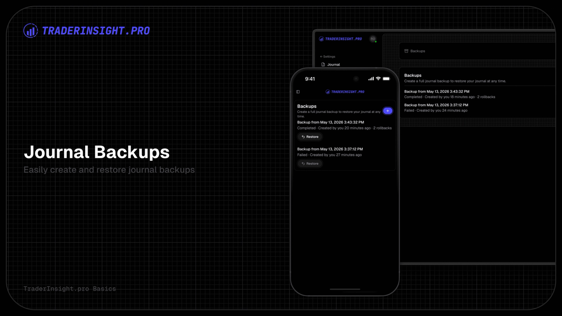 Easily create and restore full trading journal backups