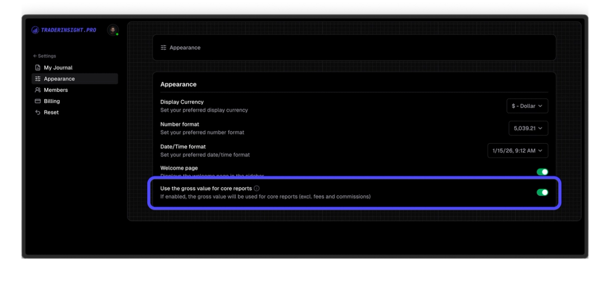 Journal Appearance Settings