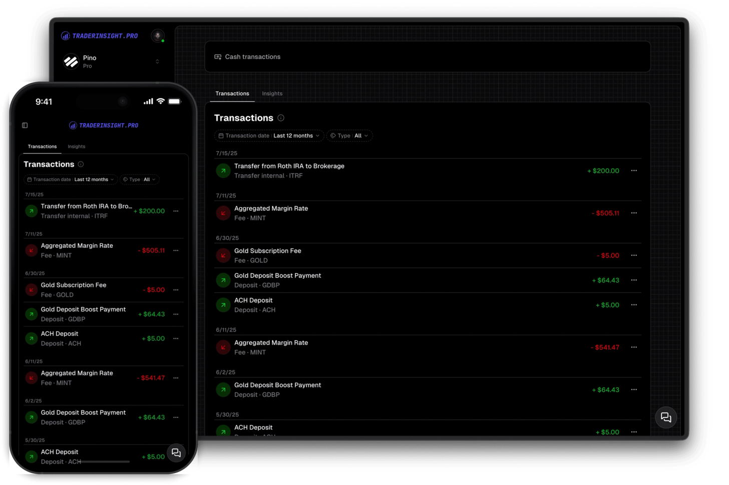 A dedicated page for all your cash transactions