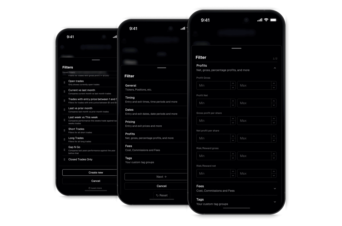 Create and use custom stock/option/forex/crypto/futures filters to simplify tracking and performance analysis.