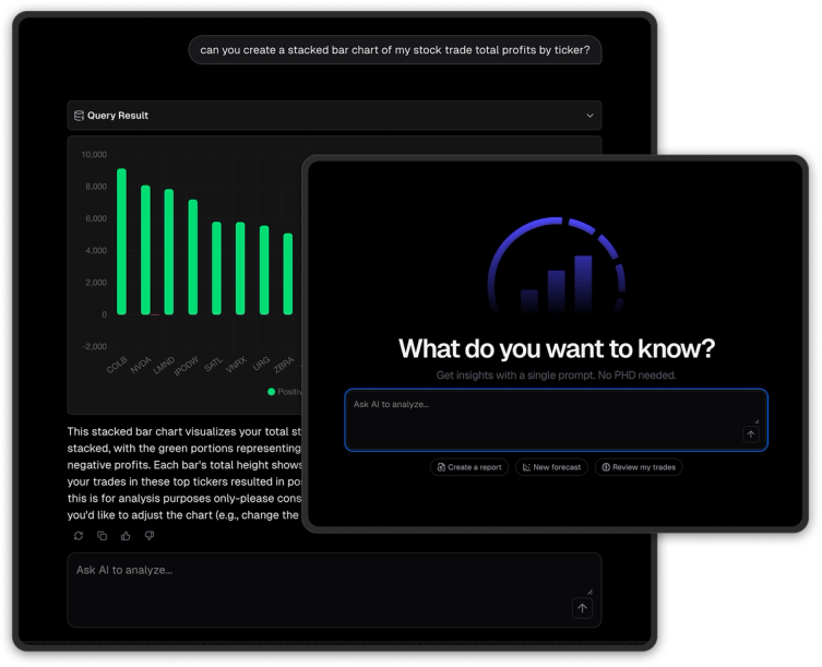 Chat with your journal. Query your trades, strategies and more. Built reports, get insights and more with AI.