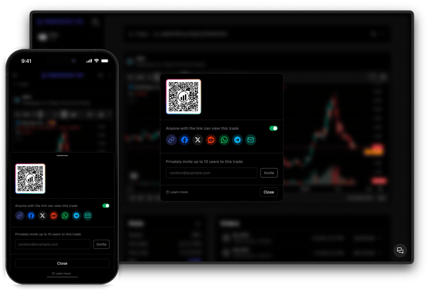 Share your trades privately with selected individuals or showcase them to the world with ease.