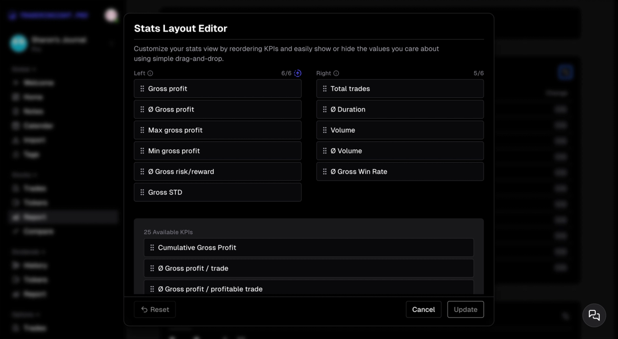 Stats layout editor
