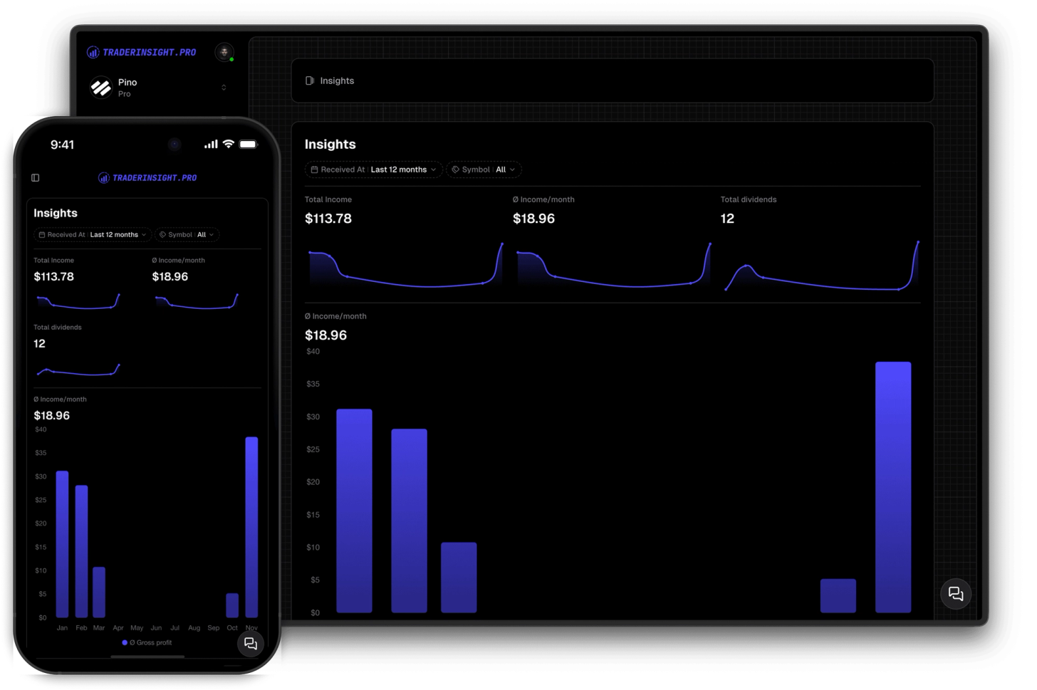 Dividend income tracking and cash reporting in TraderInsight.pro