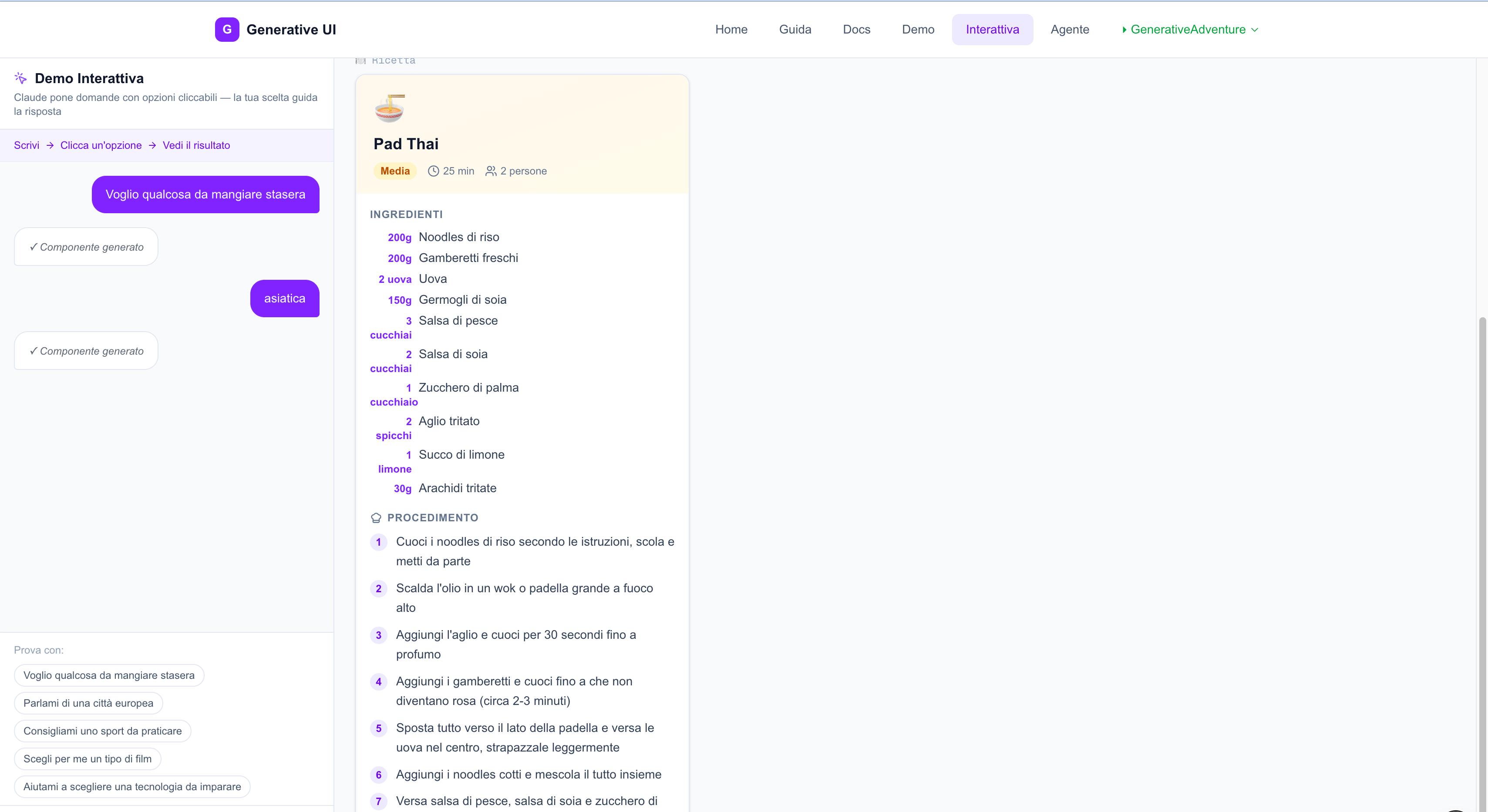 Ricetta del Pad Thai fornita da haiku ai
