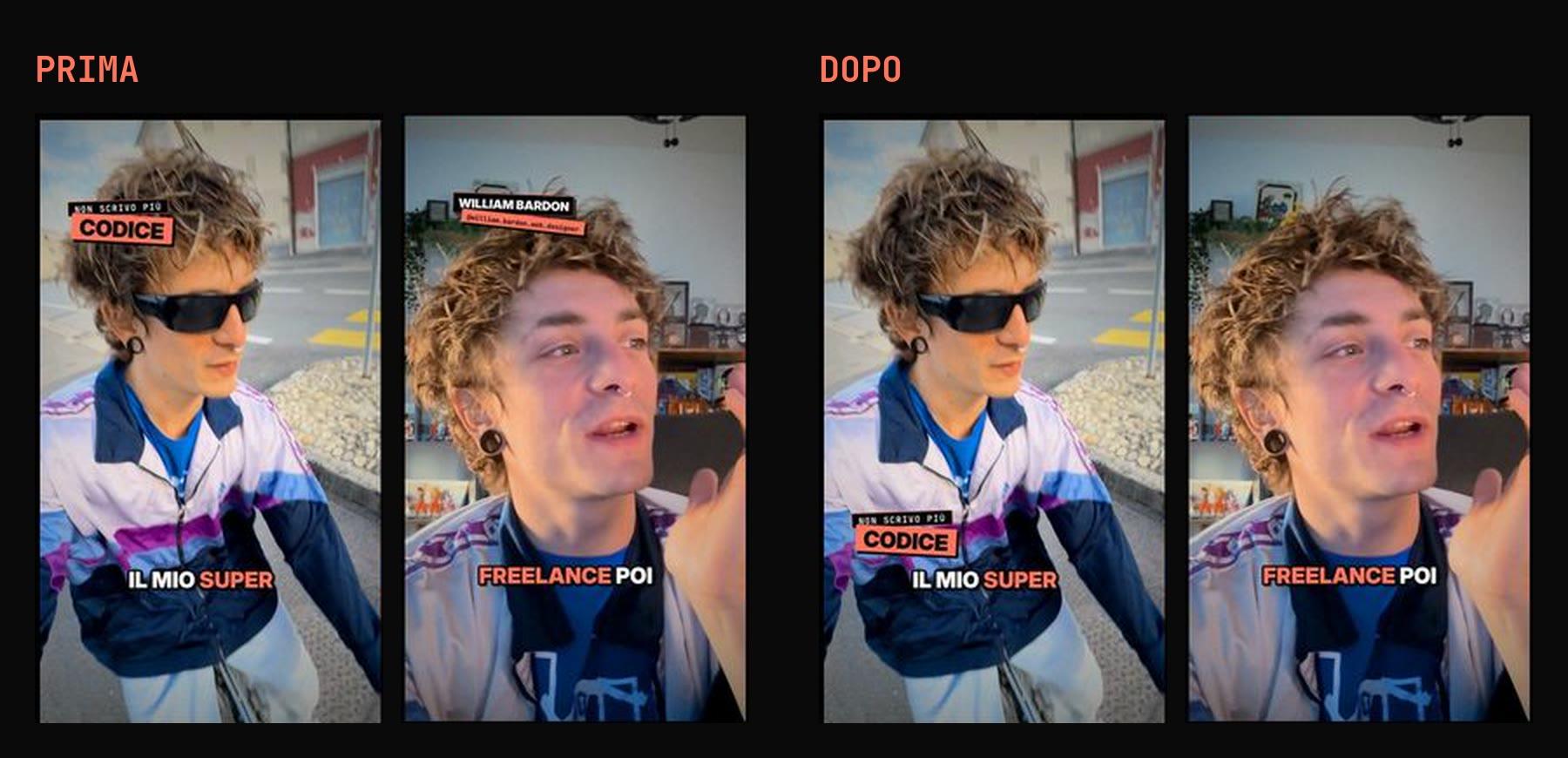 Prima e dopo nelle anteprime del terzo video: il titolo passa dai capelli alla giacca, il sottopancia sulla testa alla scrivania viene tolto.