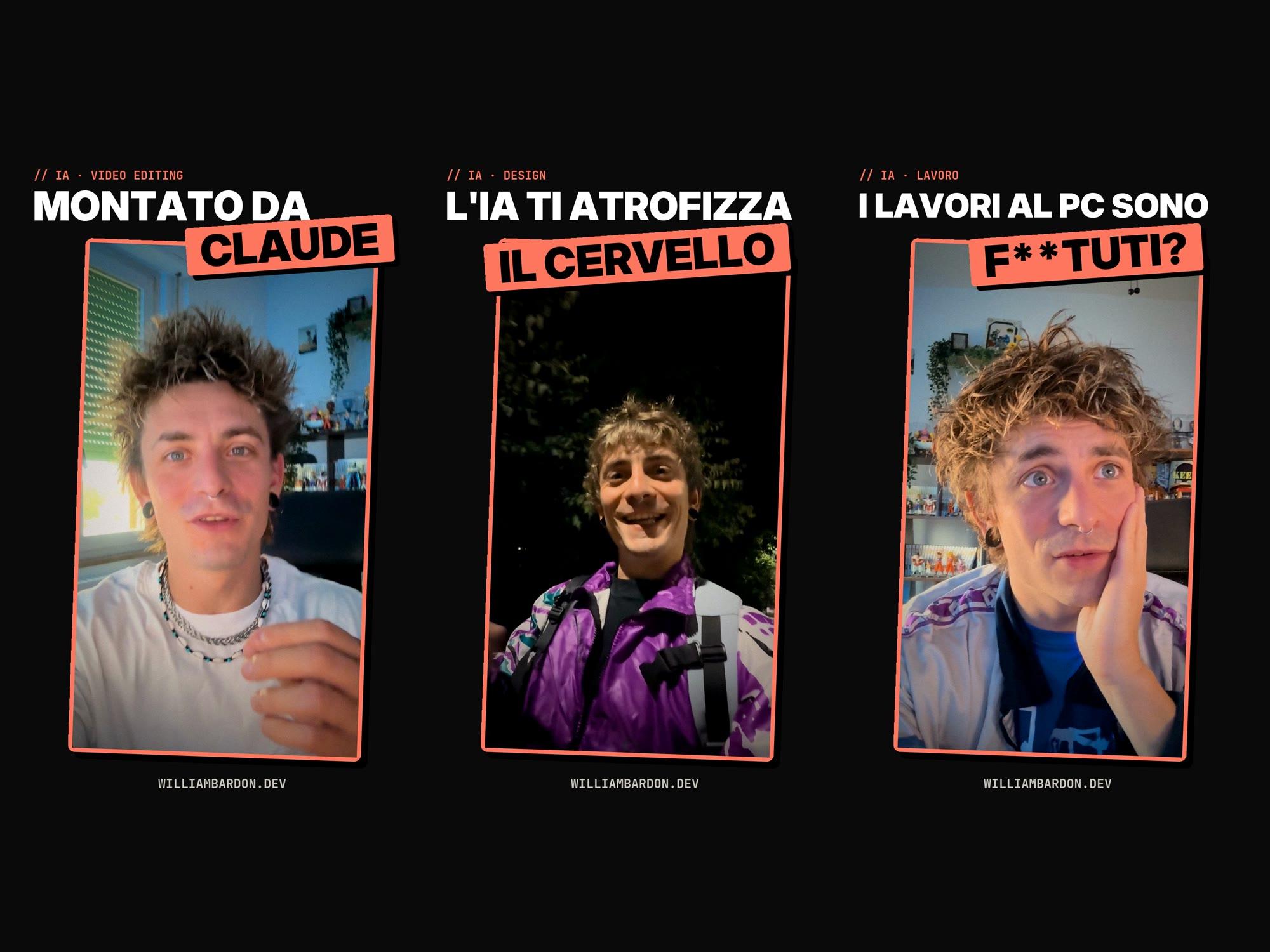 Le copertine dei tre short montati da Claude, affiancate in cornice corallo su fondo nero.