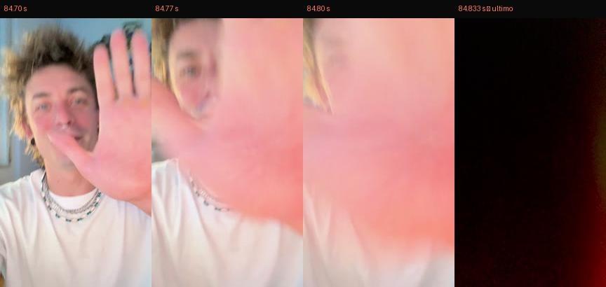 Gli ultimi quattro fotogrammi di un video: la mano si avvicina all'obiettivo fino al fotogramma nero.