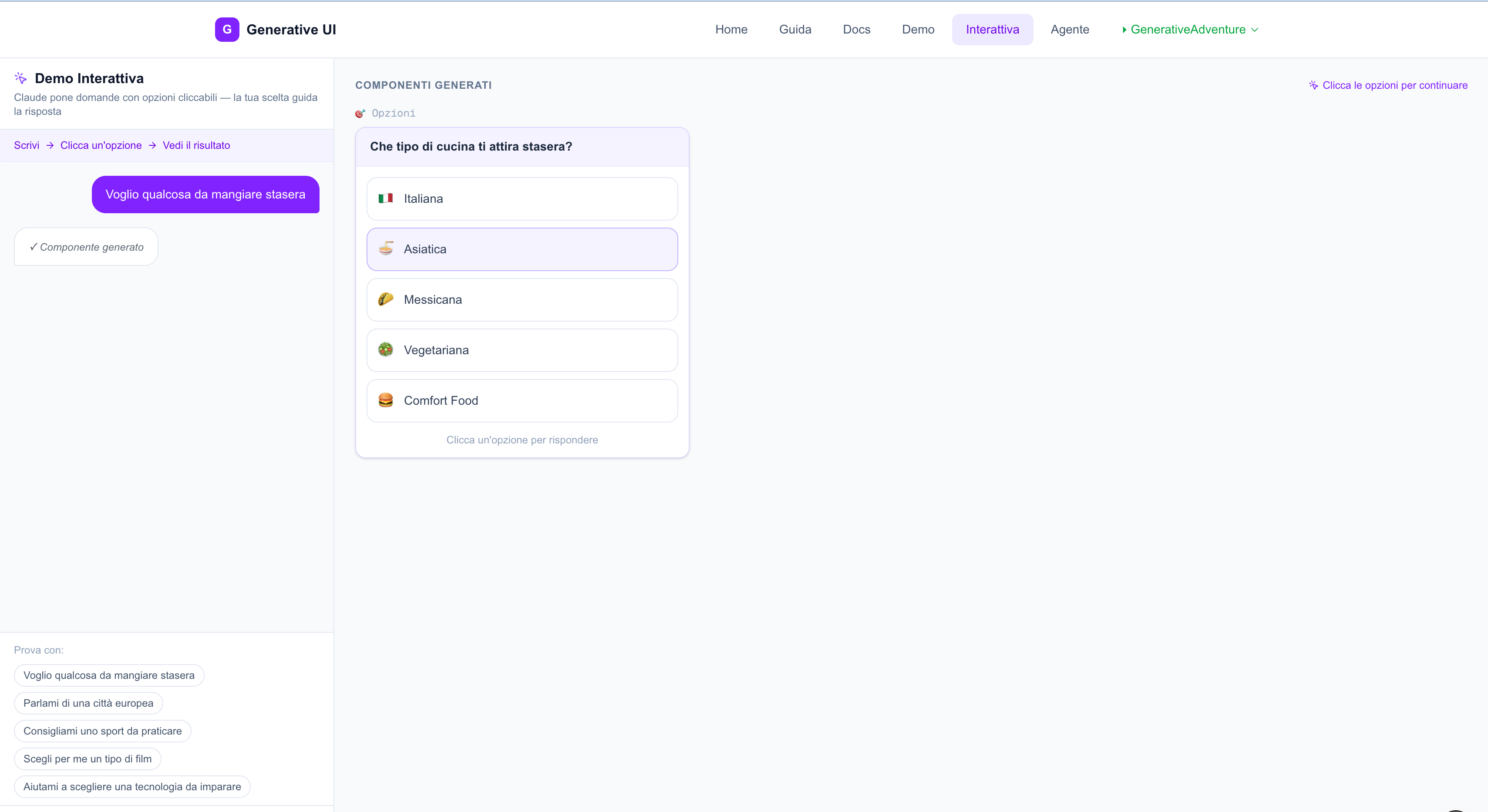 Cosa posso mangiare stasera? Demo Genrative UI