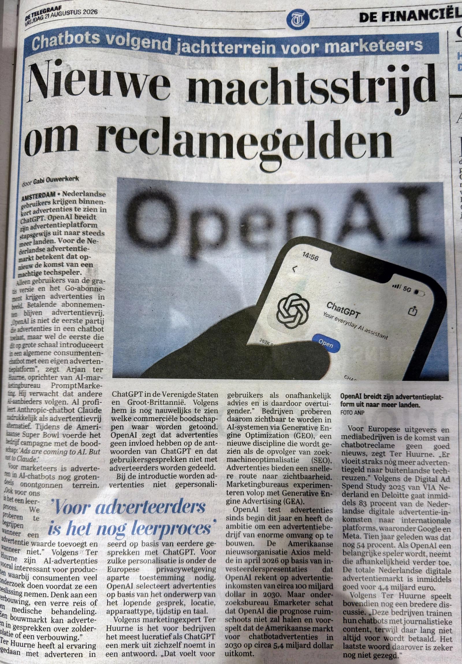 Artikel ChatGPT Ads Telegraaf