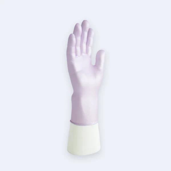 Shinyguard™ Synmax Ultra Vinyl Gloves compact view of the glove fit and cuff area with Vinyl, showing pearl-finish vinyl comfort and brand presentation.