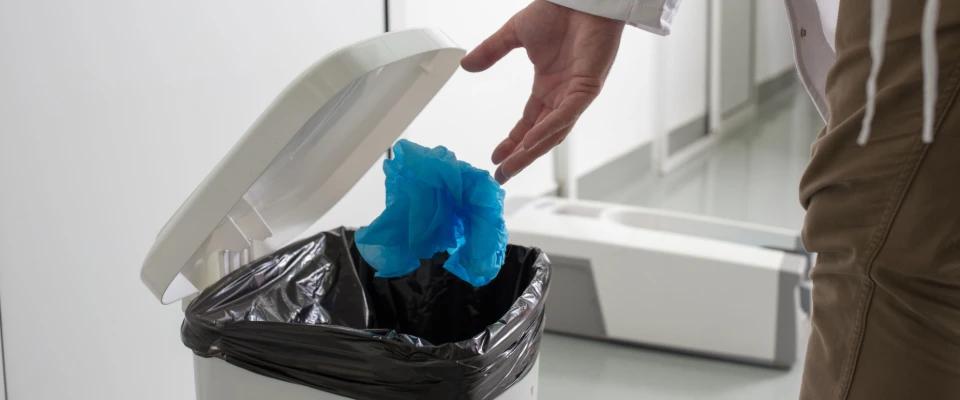 Nitrile Gloves for safe waste disposal in bathroom cleaning tasks.