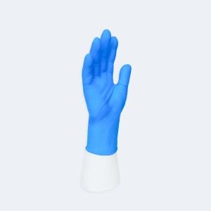 Disposable Nitrile Gloves compact view of the glove fit and cuff area with Nitrile, showing ambidextrous, finger textured, beaded cuff for Industrial and Laboratory.