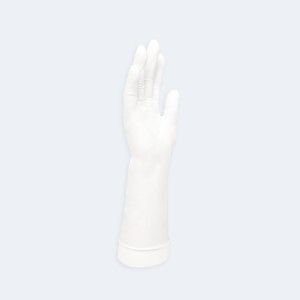Disposable Cleanroom Nitrile Gloves compact view of the glove fit and cuff area, showing low-particle cleanroom handling for Life Sciences and Laboratory.