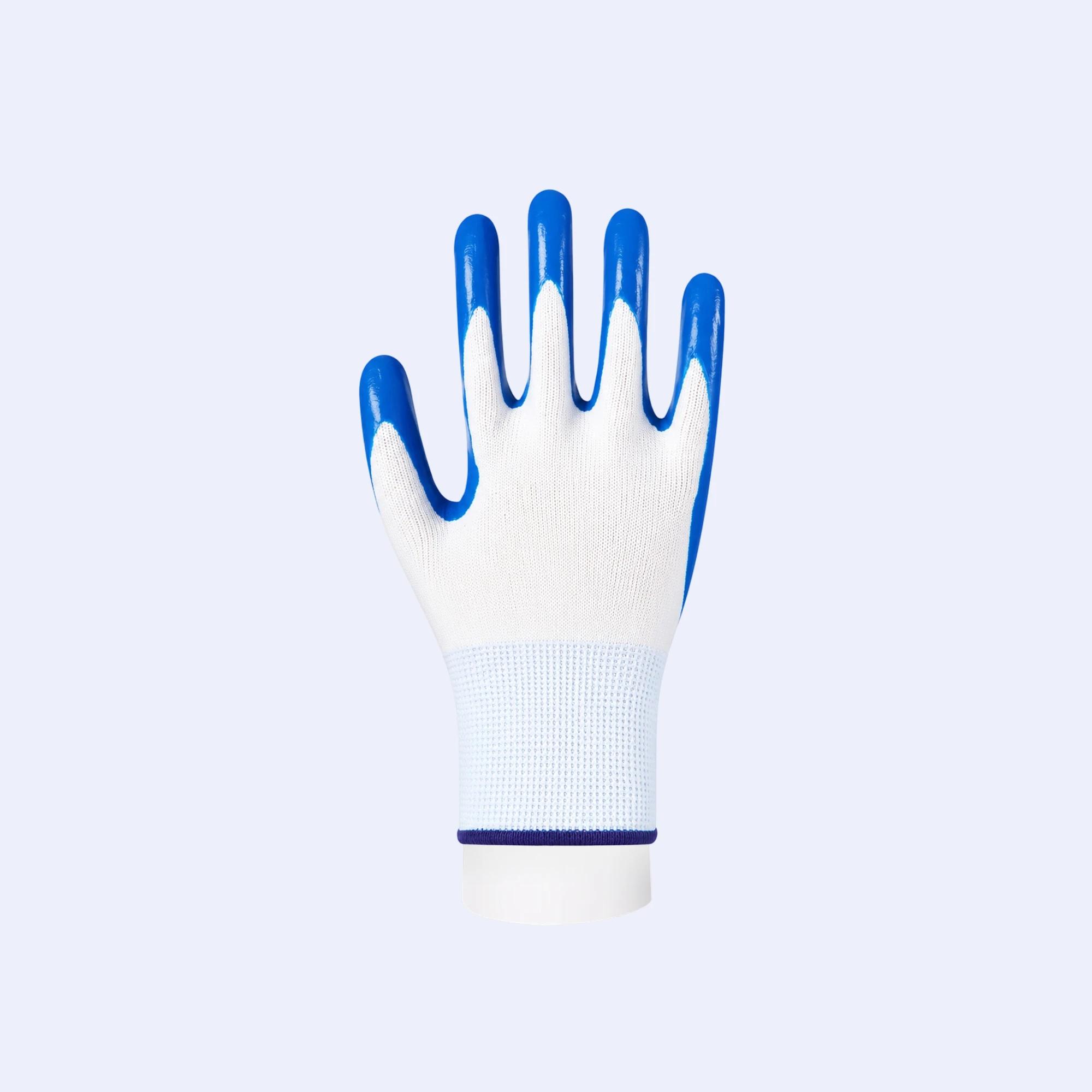 Nitrile palm coated work gloves with knit wrist cuffs