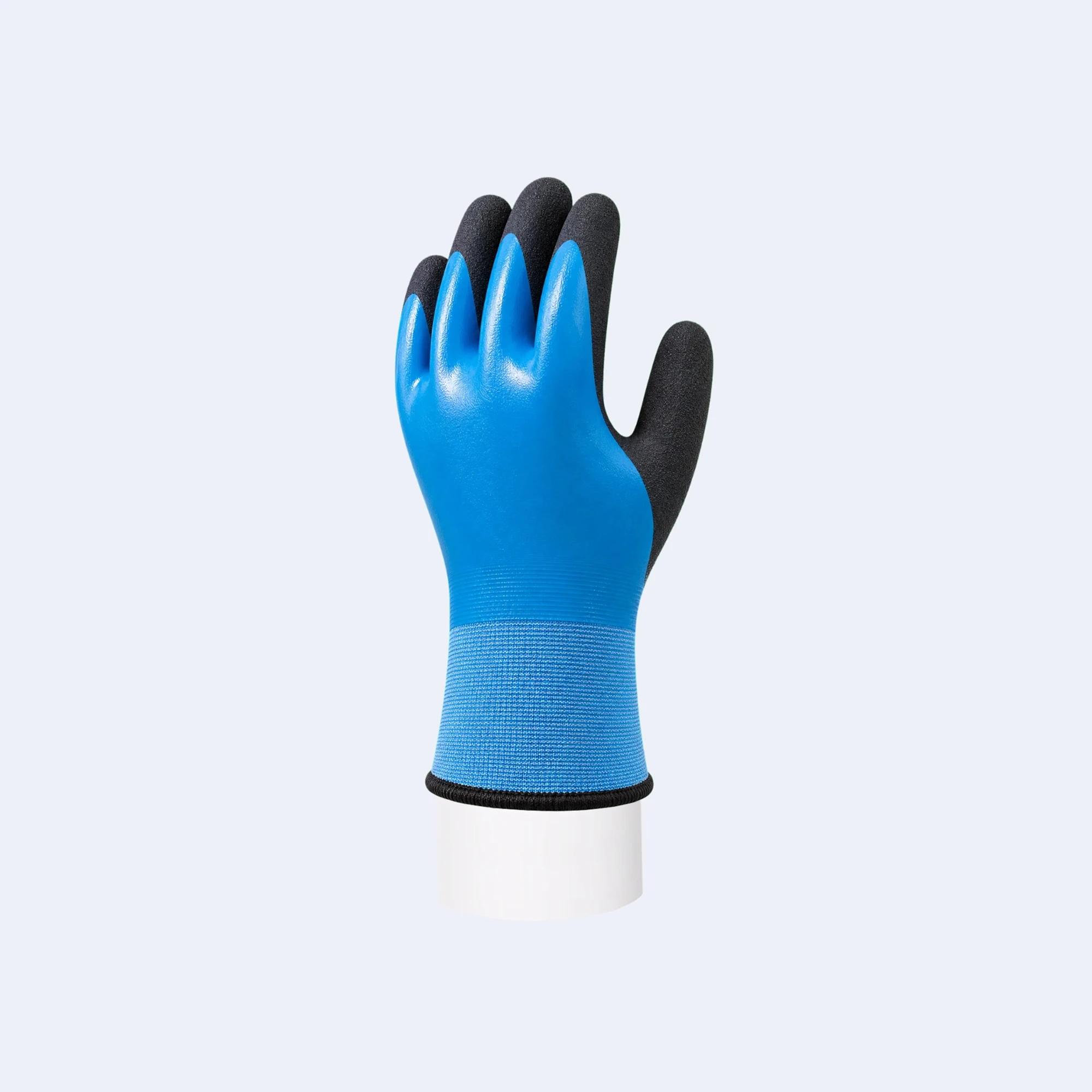 Double Latex Coated Gloves Acrylic + Nylon Fleece Lined compact view of the glove fit and cuff area, showing warm fleece lining with double latex grip.