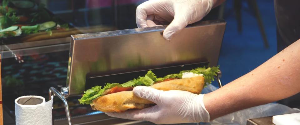 Nitrile Gloves for food handling in a sandwich preparation kitchen